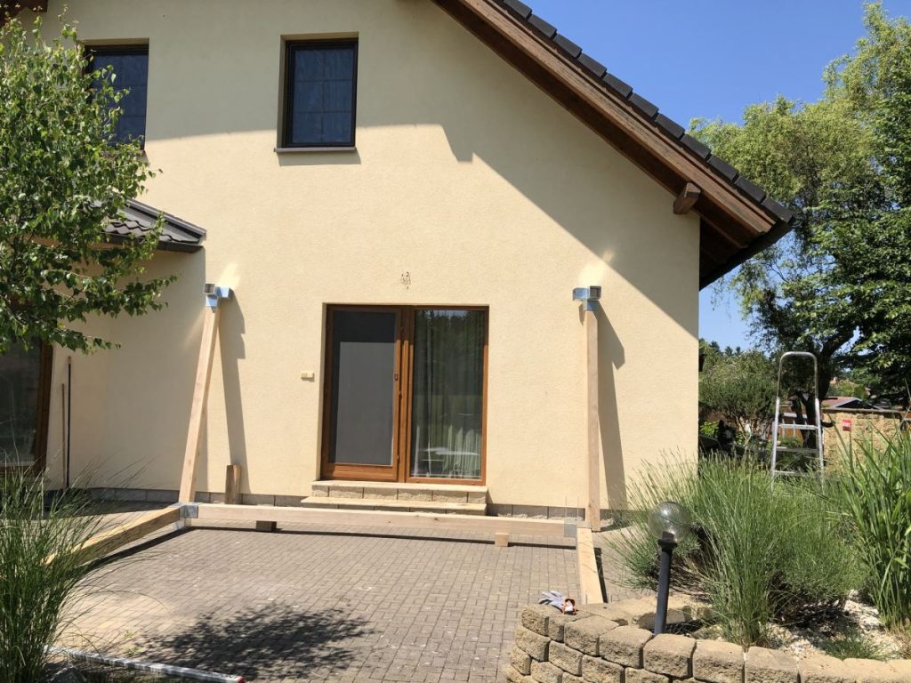 Stavba dubové pergoly - hodinový manžel